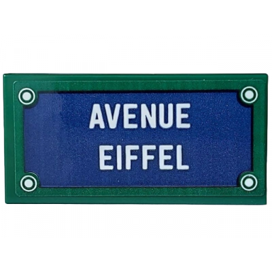 dark green tile 2 x 4 with dark blue sign 4 white rivets and avenue eiffel pattern sticker - set 910032