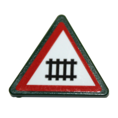 dark green road sign 2 x 2 triangle with clip with level crossing pattern sticker - set 10259