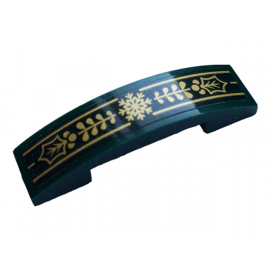 dark green slope curved 4 x 1 x 2 3 double with gold stripes snowflake and leaves pattern sticker - set 40410