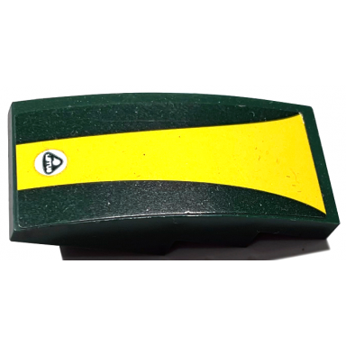 dark green slope curved 4 x 2 with lotus logo on tapered yellow stripe pattern sticker - set 76907