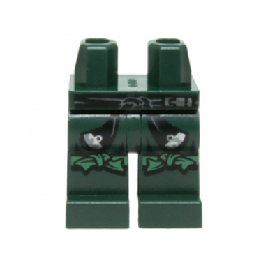 dark green hips and legs with black and silver sash and green knotted knee straps pattern
