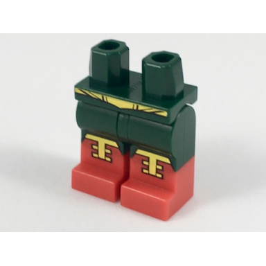 dark green hips and legs with red boots yellow belt and laces pattern