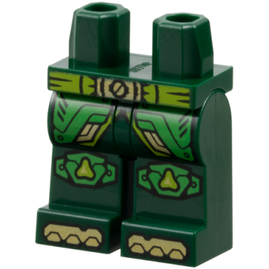 dark green hips and legs with lime belt with gold buckle bright green armor panels with trim and rivets knee pads shoe tips pattern
