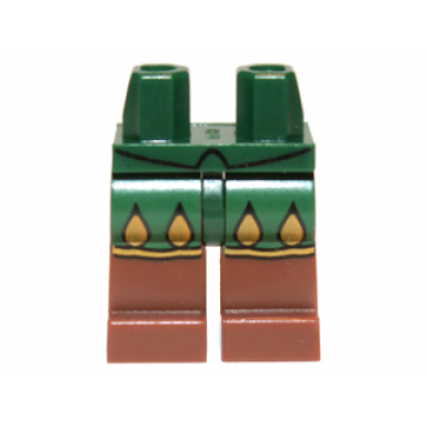 dark green hips and reddish brown legs with dark green pants with gold trim pattern