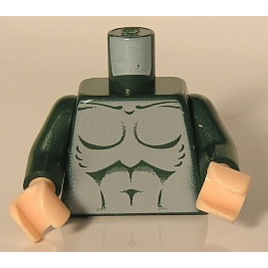 dark green torso light bluish gray bare chest with muscles outline pattern dark green arms light nougat hands