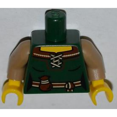 dark green torso female dress with brown laced collar belt and pouch pattern dark tan arms yellow hands