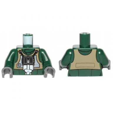 dark green torso sw rebel a-wing pilot with dark tan vest and black front panel with breathing apparatus pattern dark green arms dark bluish gray hands