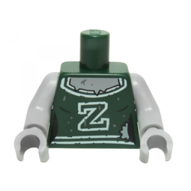 dark green torso female outline with white z and trim mud splotches and gray skin pattern light bluish gray arms light bluish gray hands
