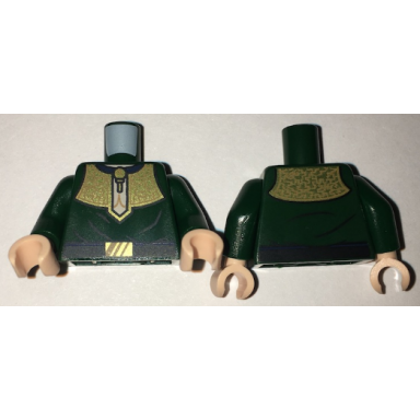 dark green torso shirt with elaborate gold collar and black belt with gold buckle pattern dark green arms light nougat hands