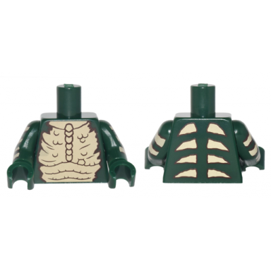 dark green torso tan bare chest with bones and spikes pattern dark green arms with tan stripes pattern dark green hands