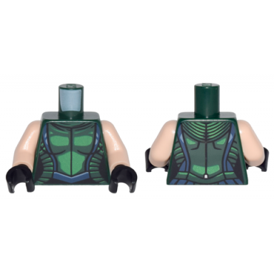 dark green torso female outline black neckline and lines dark blue trim and belt pattern light nougat arms black hands