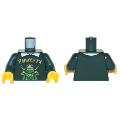 dark green torso shirt with green ninja and gold ninjago logogram nemanja over white shirt with collar pattern dark green arms yellow hands