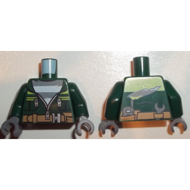 dark green torso jacket with dark bluish gray striped undershirt and pockets with zipper pattern dark green arms dark bluish gray hands