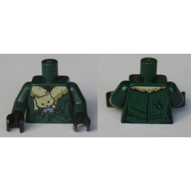 dark green torso harry potter pinstripe jacket with cat holding mouse shawl and spider on back pattern dark green arms black hands