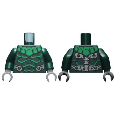 dark green torso armor green collar and highlights silver belt and electrical contacts on back pattern dark green arms dark bluish gray hands