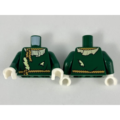 dark green torso medium nougat rope collar and belt tan ruffle and straw pattern dark green arms white hands