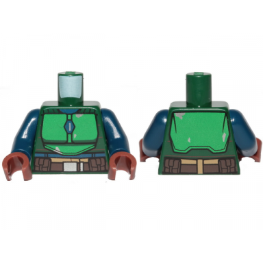 dark green torso sw armor green plates and dark brown belt pattern mandalorian dark blue arms reddish brown hands