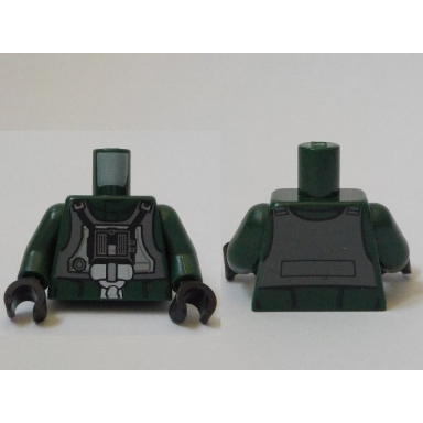 dark green torso sw rebel a-wing pilot with dark bluish gray vest and black front panel with breathing apparatus pattern dark green arms black hands