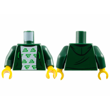 dark green torso hoodie white shirt with bright green blacktron b pattern dark green arms yellow hands