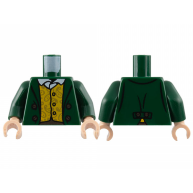dark green torso jacket white shirt yellow vest with gold paisley pattern dark green arms light nougat hands