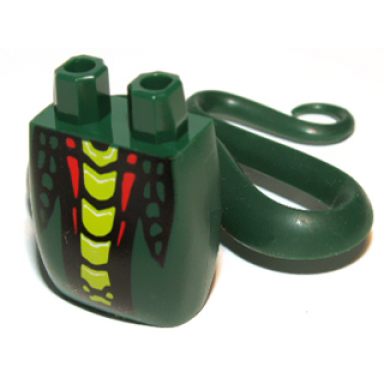 dark green lower body serpent with molded flexible rubber same color tail and printed lime and red scales pattern