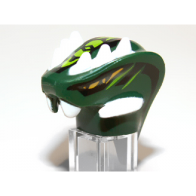 dark green minifigure head modified snake with horns and lime scales pattern acidicus