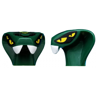 dark green minifigure head modified snake with 4 yellow eyes and lime scales pattern spitta