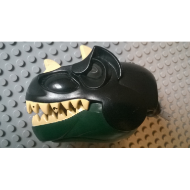 dark green dinosaur head tyrannosaurus rex with black top and light-up eyes pattern
