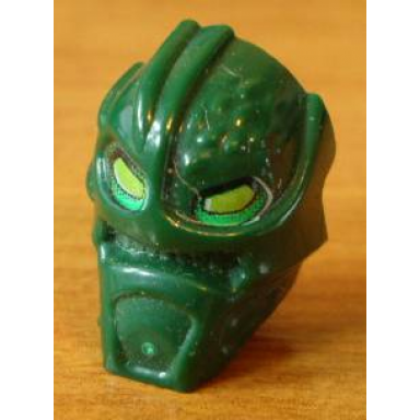dark green minifigure head modified bionicle inika toa kongu with lime eyes pattern