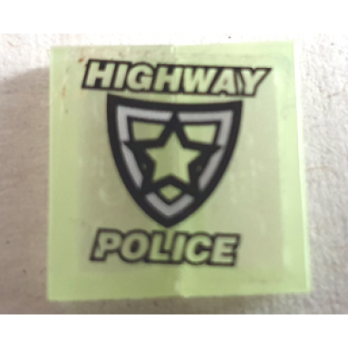 glow in dark trans stickered assembly 2 x 2 with police badge and highway police pattern sticker - set 8152 - 2 tile 1 x 2