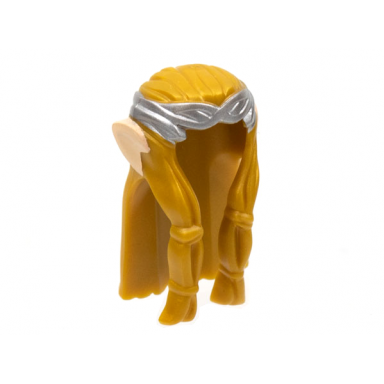 minifigure hair long wavy and braids with silver headband and light nougat elf ears pattern