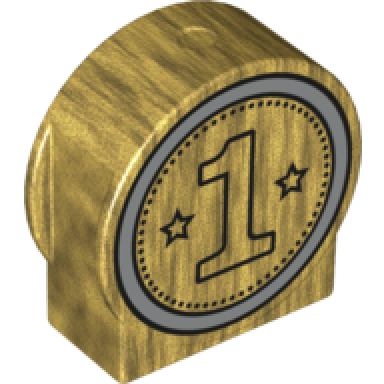pearl gold duplo brick 1 x 2 x 2 round top cut away sides with number 1 and two stars in circle pattern