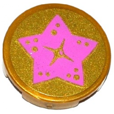 tile round 2 x 2 with bottom stud holder with medium lavender star on gold background pattern sticker - set 41063