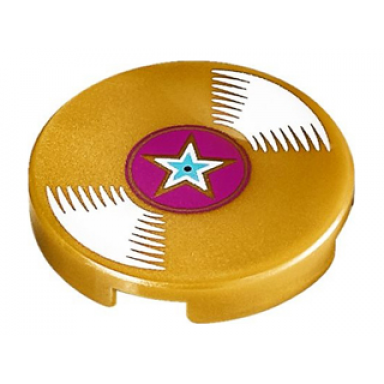 pearl gold tile round 2 x 2 with bottom stud holder with vinyl record with magenta center and star pattern