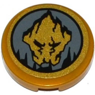 pearl gold tile round 2 x 2 with bottom stud holder with ninjago earth emblem pattern sticker - set 70747