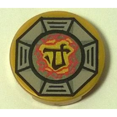 pearl gold tile round 2 x 2 with bottom stud holder with airjitzu earth symbol in light bluish gray octagon pattern