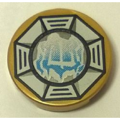 pearl gold tile round 2 x 2 with bottom stud holder with airjitzu ice symbol in white octagon pattern