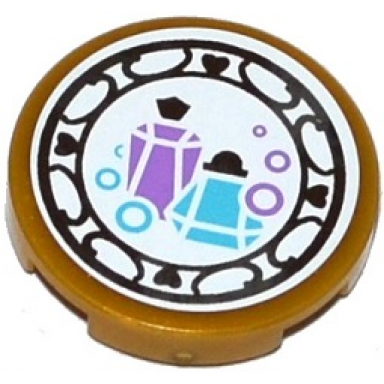 pearl gold tile round 2 x 2 with bottom stud holder with 2 perfume bottles on white background in silver geometric frame pattern sticker - set 41140