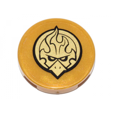 pearl gold tile round 2 x 2 with bottom stud holder with gold chima eagle emblem pattern sticker - set 70146