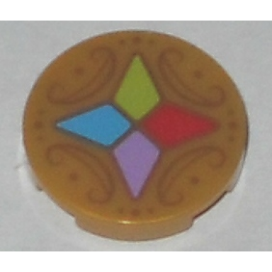 pearl gold tile round 2 x 2 with bottom stud holder with 4 crystals pattern