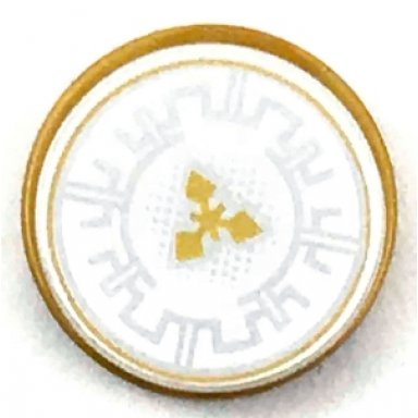 pearl gold tile round 2 x 2 with bottom stud holder with silver crenelations and gold throwing star pattern