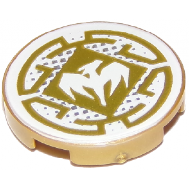 pearl gold tile round 2 x 2 with bottom stud holder with white dragon and gold decorative lines pattern