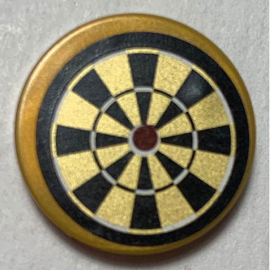 pearl gold tile round 2 x 2 with bottom stud holder with pearl gold and black dart board pattern sticker - set 70812