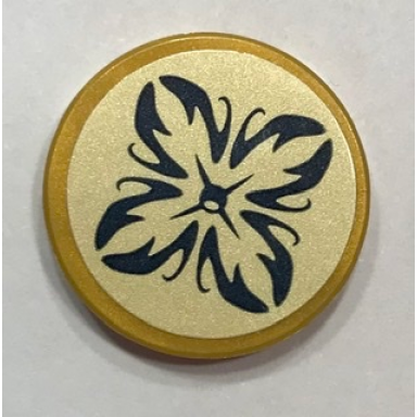 pearl gold tile round 2 x 2 with bottom stud holder with cushion with dark blue trim and button on pearl gold background pattern sticker - set 41154