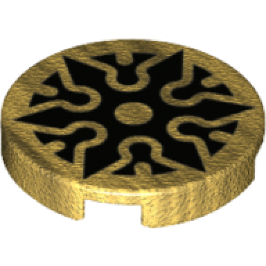 pearl gold tile round 2 x 2 with bottom stud holder with black shuriken throwing star pattern