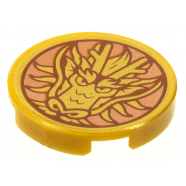 pearl gold tile round 2 x 2 with bottom stud holder with gold dragon head on copper background pattern