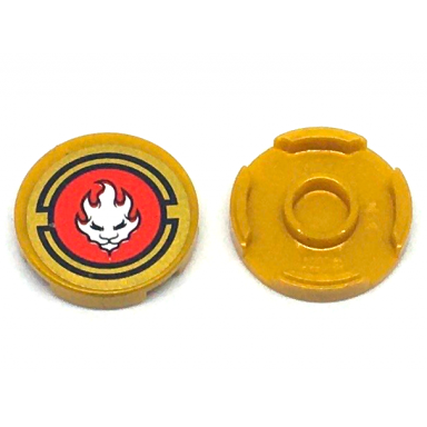 pearl gold tile round 2 x 2 with bottom stud holder with white lion head in red circle pattern sticker - set 70500