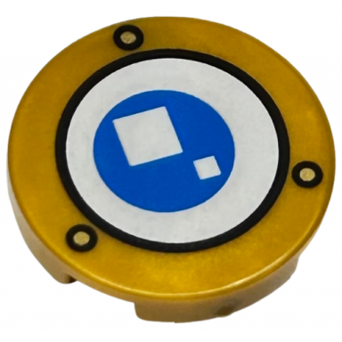 pearl gold tile round 2 x 2 with bottom stud holder with blue and white eye with black border and 3 circles pattern brickheadz alastor moody eye