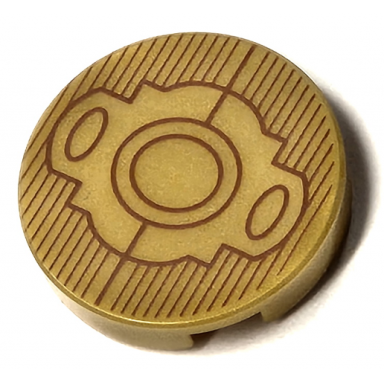 pearl gold tile round 2 x 2 with bottom stud holder with reddish brown lines circles and ovals pattern batman belt buckle