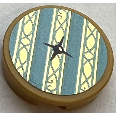 pearl gold tile round 2 x 2 with bottom stud holder with cushion with gold and medium azure stripes and black button pattern sticker - set 41161